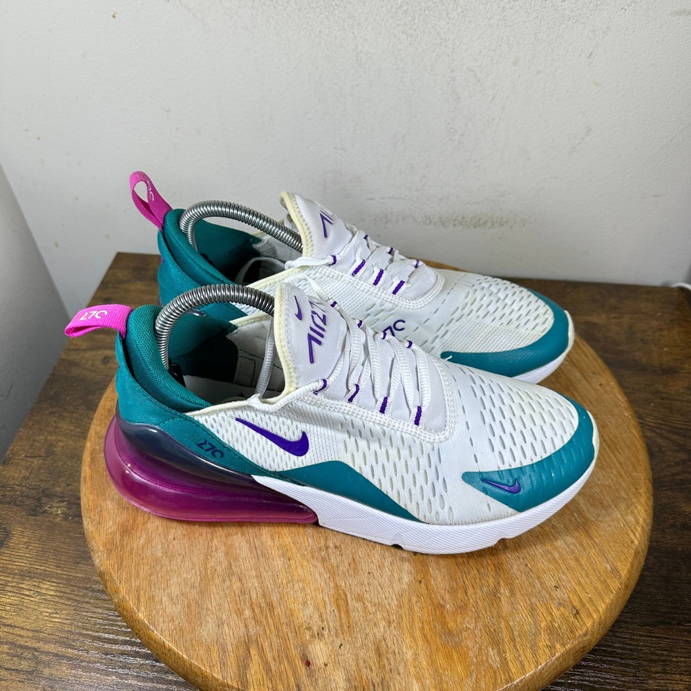 Nike Air Max 270 White Spirit Teal Pink Rise CW7061-100 Womens Sneakers